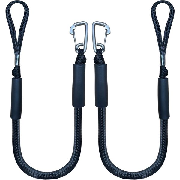 Bungee Dock Line with Hook, Black Mooring Rope for Boat 4 ft 2 Pack & Black