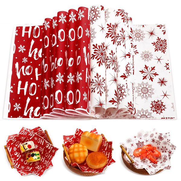 160 Pcs Christmas Wax Paper Sheets for Food Snowflake Hoho Wax Paper Wrapping Bulk Deli Parchment Baking Paper Sandwich Candy Cookies Waterproof Wrappers Oilproof Basket Liners (11.8 x 11.8 Inch)