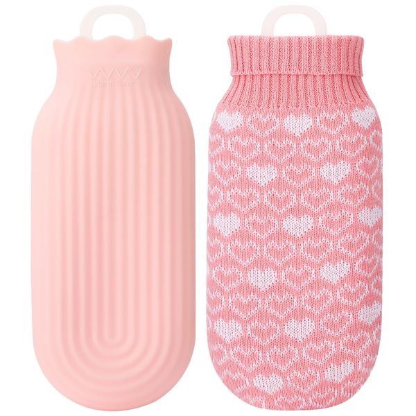 Silicone Hot Water Bottle for Face Heat Therapy,550ML Mini Pocket Hot Water Bottles with Cover,Portable Hand Warmers for Travel,Relief Pain and Heat Therapy(Pink)