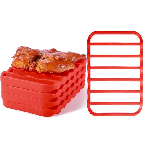 Teenyyou 4 Pcs Silicone Roasting Rack 9 x 6 inches Nonstick Silicone Roast Rack Pan for Oven Kitchen Red Cooling Rack for Cooking Baking Steaming Microwave Roasting Pan BBQ Grills