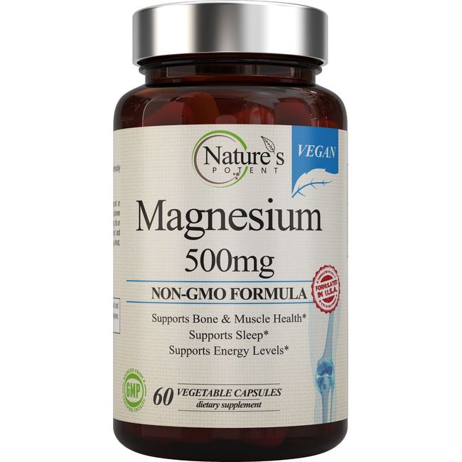 Magnesium Citrate 500mg, 60 Capsules -Vegetarian, Gluten Free,Non-GMO