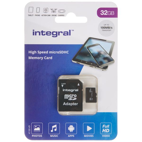 Integral 32GB High Speed V30 UHS-I U1 MicroSDHC Card including Adapter