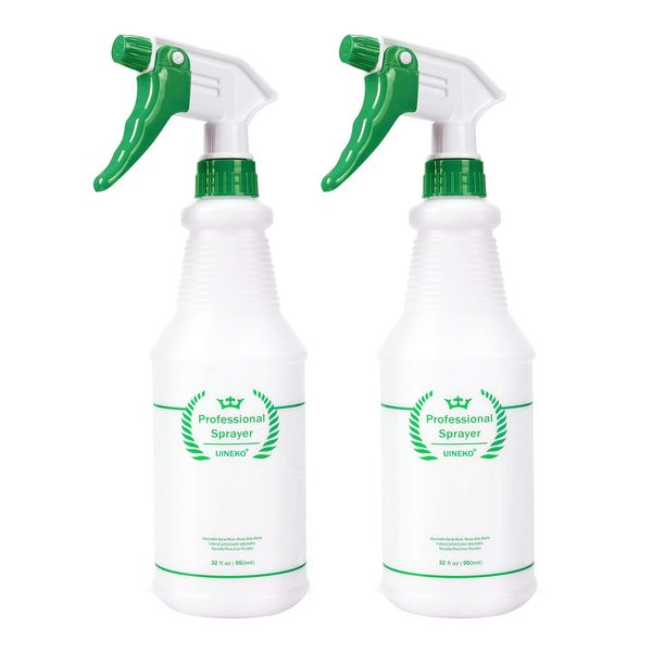 Plastic Spray Bottle 2 Pack, 32 Oz, All-Purpose Heavy Duty Spraying Bottles Sprayer Leak Proof Mist Empty Water Bottle for Cleaning Solution Planting Pet with Adjustable Nozzle - Green