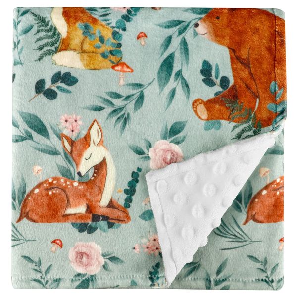 TANOFAR Baby Blankets for Boys Girls Minky Blanket with Dotted Backing Super Soft Throw Blanket for Nursery 30 x 40 Inch Woodland Animals