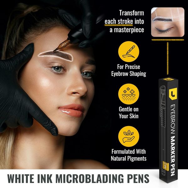 LIUDEX | 3pcs Skin Marker Pen | Eyebrow PMU Microblading Outline Pencil | Felt Pen White Brow Position Mapping Pencil White Marker Pen Beauty SPMU | Permanent Makeup Position Mark Tools