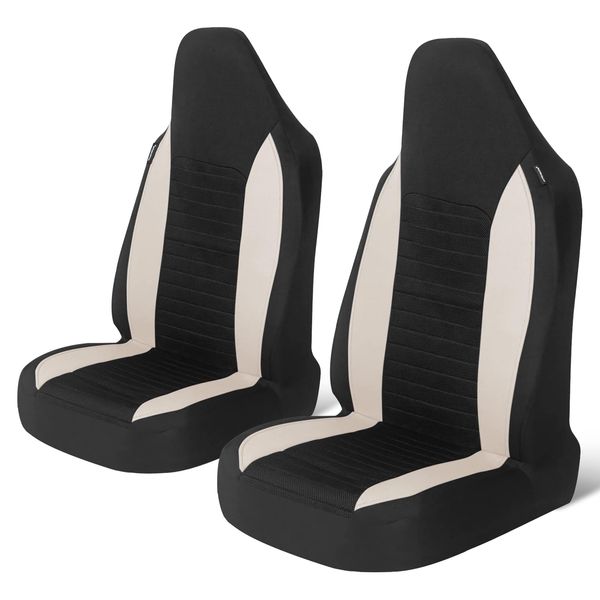 AUTOYOUTH Autositzbezüge Vordersitze Autositzschoner für Hund Kinder Sport Arbeit Werkstatt usw. Bucket-Typ integrierte Autositzschoner Auto Sitzbezüge mit Airbag Universal Kfz Sitzauflage Auto, Beige