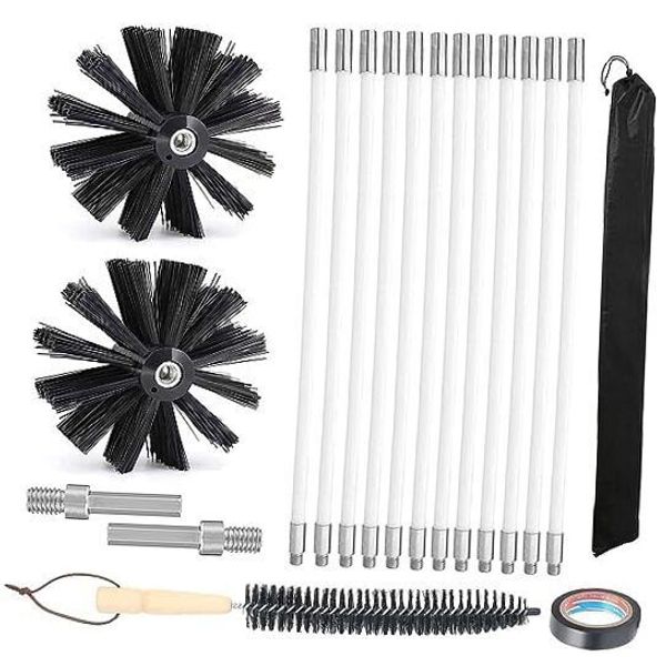 16FT Chimney Sweep Kit, Chimney Cleaning 200mm Brush Head*2+410mm Long Pole*12