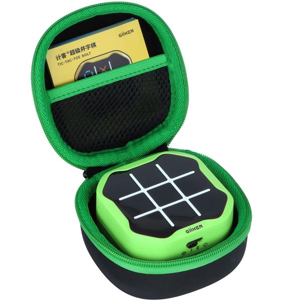 Lebakort Storage Case Compatible with GiiKER Tic Tac Toe Bolt Game 3-in-1 Handheld Puzzle Game Console Fidget Toys Board Games for Kids and Adults (Black + Green Case)