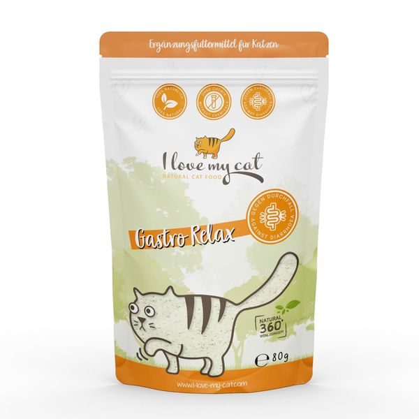 I Love My Cat Gastro Relax Pulver Nahrungsergänzung für Katzen die an Durchfall Leiden Für alle Katzen geeignet und Gemeinsam mit Tierärzten entwickelt 80 g