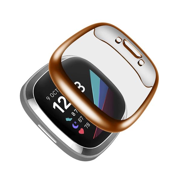 LEIXIUER Soft TPU Screen Protector Compatible for Fitbit Versa 4 Smartwatch, Full Coverage Shockproof Touch-Sensitive Scratch Resistant Protective Case for Fitbit Versa 4 Watch, Rose Gold