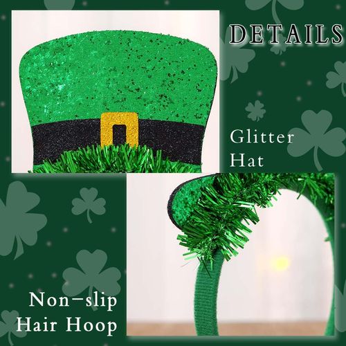 Uranian St. Patrick's Day Headbands Green Hat Headpiece Glitter Tinsel Irish Festival Hair Accessories for Women and Girls