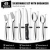 49 Piece Silverware Set with Organizer Heavy Duty Stainless Steel Flatware