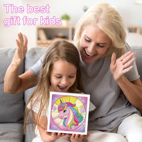 Reofrey Diamond Art Kits for Kids with Frame, DIY Fantasy Horse Diamond Painting Kits, Arts Crafts Gift for Girls & Boys Ages 4,5,6,7,8,9,10,11,12, Creative Educational Toy for Beginners (7x7 Inches)