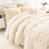 Medium Fluffy Warm Sleep Soft Duvet Cover Sheet Pillowcase Set (Cream, Semi-Double)