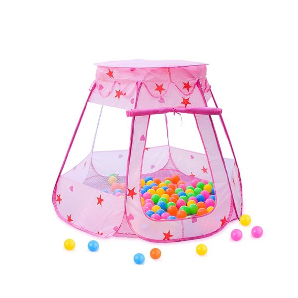 Pop Up Pink Princess Play Tent, Foldable Pretend Playhouse Ball Pit Indoor & Outdoor