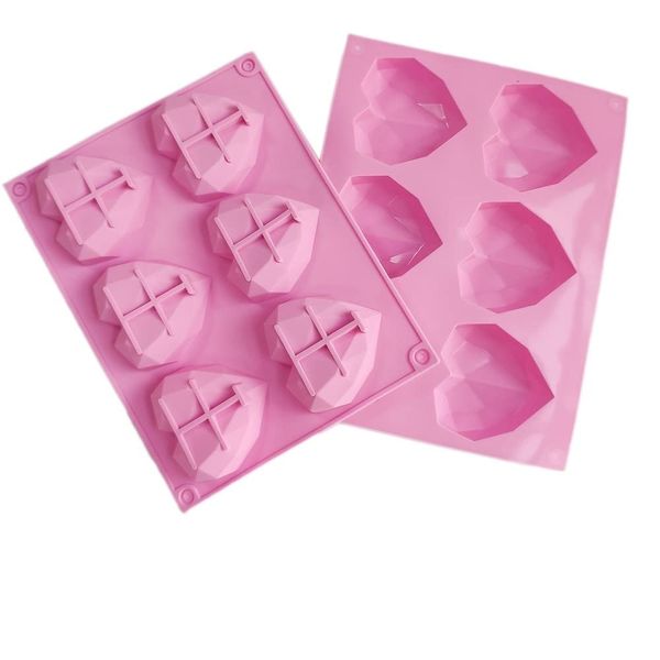 2 pcs Heart Silicone Moulds for Hot Chocolate Bombs, 6-Cavity Diamond Heart Soap Mold, DIY Valentines Gift