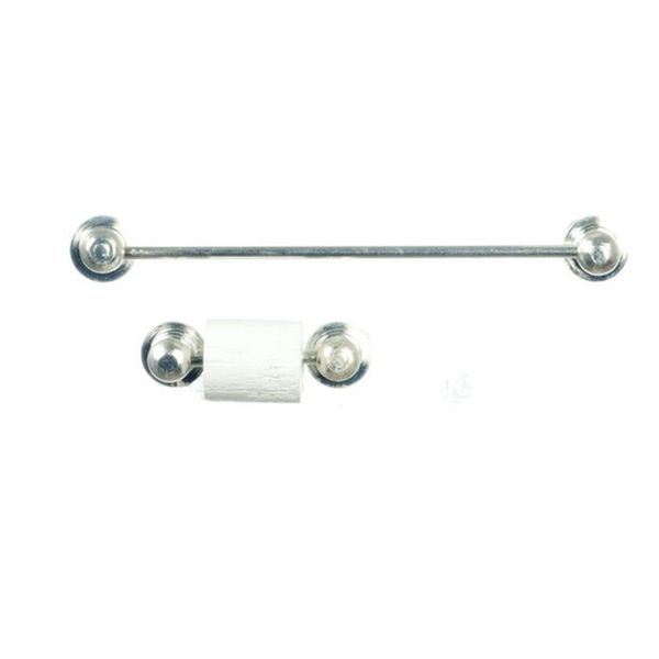 International Miniatures by Classics Dollhouse Miniature Bathroom Silver Towel Bar and Toilet Paper Holder