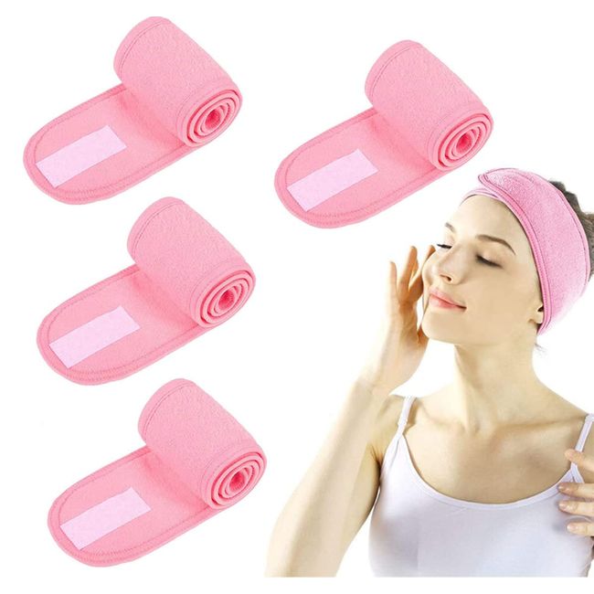 ZEACCT Kosmetik Stirnband Frottee Haarband Kosmetik Mikrofaser Haarschutzband mit für Kosmetische Behandlungen Haarschutz bei Schminken, Sport, Spa,Yoga, Waschbar 4 Stück Dunkelgrau-Rosa