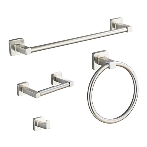 Brushed Nickel Bathroom Hardware Set 4 Pieces,Towel Bar Set Stainless Steel Wall Mounted, Includes 16In Hand Towel Bar, Towel Ring, Robe Towel Hooks,Toilet Paper Holder, Bathroom Towel Rack Set…