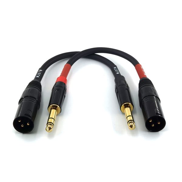 WJSTN-024 XLR to 1/4 TRS Stereo Adapter, 6.35mm Dual Channel to 3-pin XLR Male, XLR to 1/4 Stereo Balanced Microphone Stereo Audio Converter AdapterCable 2Pack (6IN)