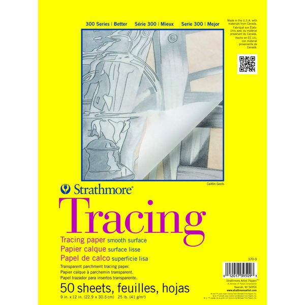 Strathmore 300 Series Tracing Paper Pad, Tape Bound, 9x12 inches, 50 Sheets (25lb/41g) - Artist Paper for Adults and Students