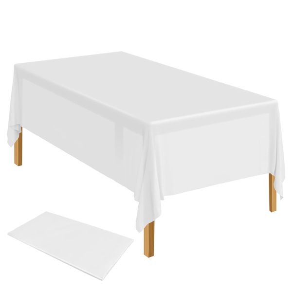 ELECLAND White Plastic Table Cover 137 x 274 cm White Plastic Tablecloth Rectangle White Table Cover for Indoor or Outdoor Wedding, Birthday Party Decorations