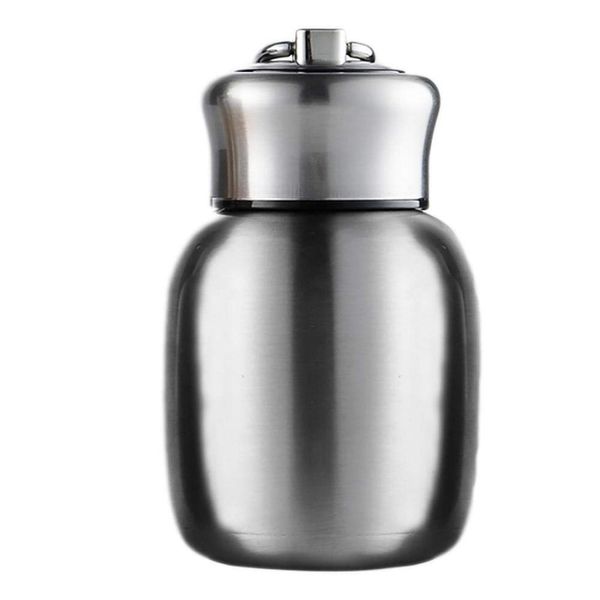 Cute Thermal Flask, Stainless Steel Small Water Bottle Coffee Travel Mug, Leak Proof Double Walled Vacuum Hot Cold Water Bottle Mini 200ml Metal Water Bottle (Silver)