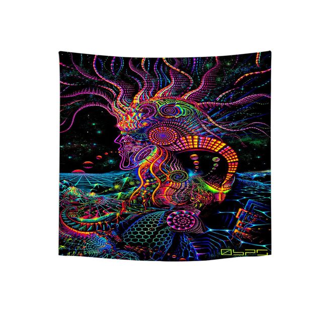 Roninkier Wandteppich Anime Psychedelic-Fluoreszierend Tapisserie - Schwarz UV Wandtücher Gothic Wandbehang Aesthetic Wanddekoration Abstrakte Kunst Wandtuch für Schlafzimmer,95x73cm