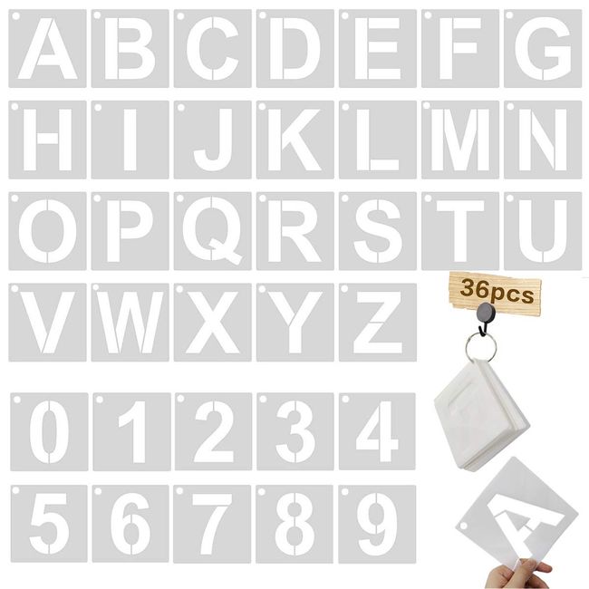 36 Pcs 4 Inch Letter Stencils Numbers Craft Stencils, Alphabet Stencils Letter Stencil Reusable Plastic Stencils Letters and Numbers Stencil Kit for Painting on Wood, Wall, Fabric, DIY Art Projects