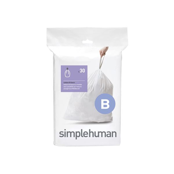 simplehuman Code B Custom Fit Drawstring Trash Bags in Dispenser Packs, 30 Count, 6 Liter / 1.6 Gallon, White