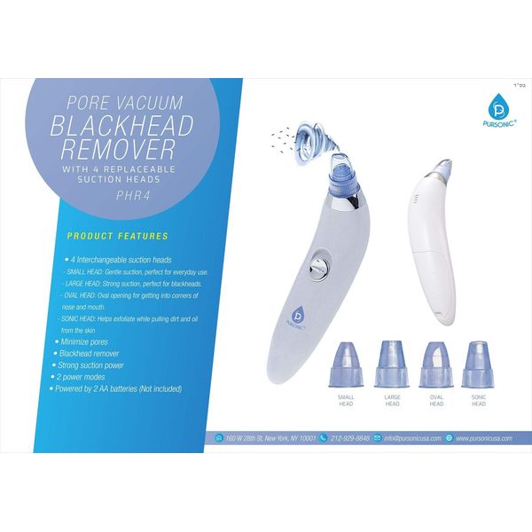 Pursonic Pore Vacuum Blackhead Remover With 4 Replaceable Suction Heads