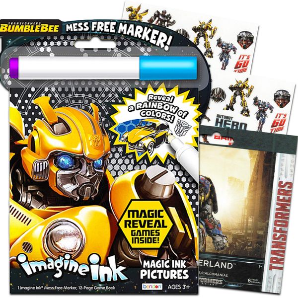 Transformers Imagine Ink Coloring Book Bundle with Stickers (Includes Mess-Free Marker)