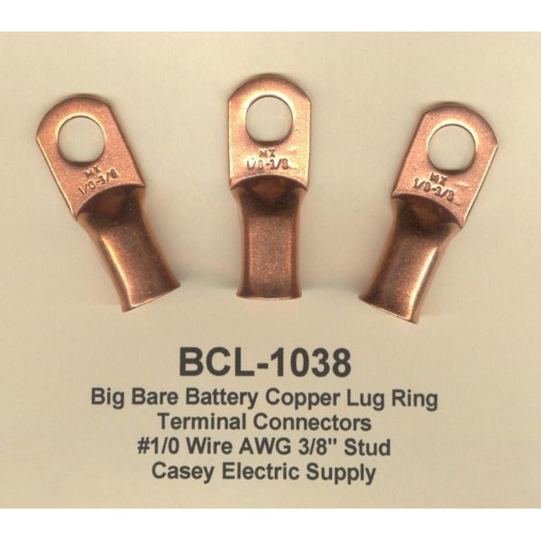 5 Big Bare Battery COPPER Lug Ring Terminal Connector #1/0 Wire Gauge 3/8" Std