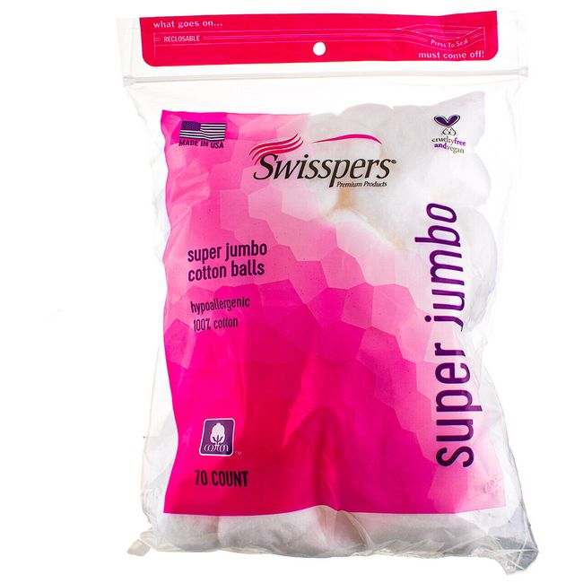 Swisspers Super Jumbo Cotton Balls, 70 Ct