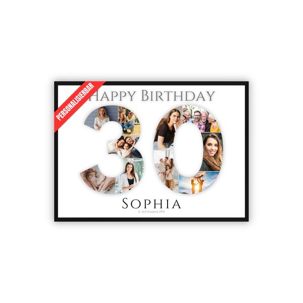 dockyardos® Foto Collage zum 30. Geburtstag | Fotogeschenke personalisiert für Mädchen und Junge | Beste Freundin | Bester Freund | Geschenkidee | Geschenk für Frau und Mann