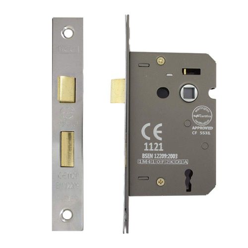3 Lever Polished Chrome Mortice Sashlock 65mm, Door Lock with Key for Internal and External Doors, Reversible Catch, CE Approved and Fire Rated Protection - Infinity Decor®