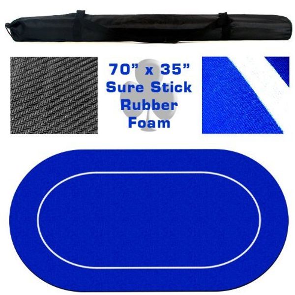 Brybelly 70" x 35" Oval Blue Sure Stick Poker Table Layout with Rubber Grip