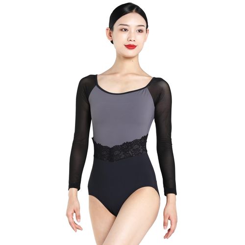 s.lemon Ballet Lace Leotard, Ballet Leotard, Long Sleeve, Lace, Adult, gray