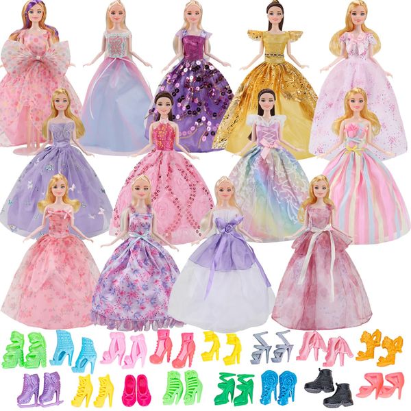 5 Pieces Doll Dresses with 10 Pair of Doll Shoes for 11.5 Inch Doll Wedding Party Dresses Gown Outfit Costume Random Style