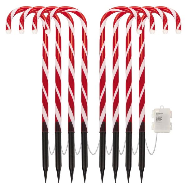 Valiant Fun Candy Cane Christmas Lights ,Red,(8-Pack) - 40cm Tall - 4.2m String - 64 LED