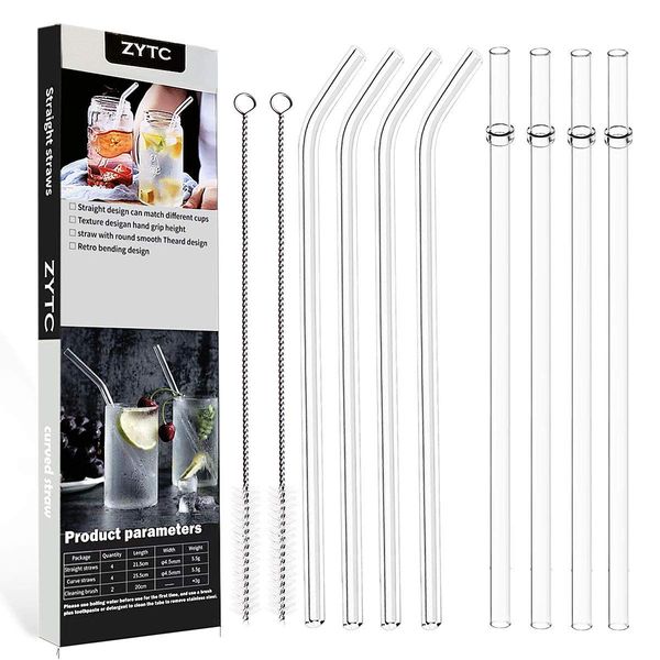 Reusable Drinking Straws,Long Clear Plastic Straws for 20 OZ & 30 OZ Yeti,RTIC,Ozark Trail Tumblers,Set of 8 with Cleaning Brushes (Plastic Drinking straws-8pcs+2)