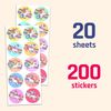 Unicorn Sticker Sheets for Kids, 1.5" - 20 Sheets, 200 Stickers