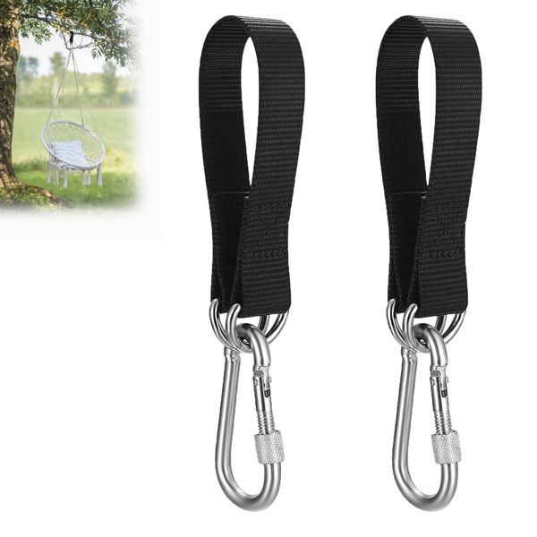Lyivisk 2 Stück Hängematte Befestigung, Reißfeste Nylon Gurte für Hängematte, Schaukel, Hängesessel, Schaukel Indoor, 30 cm Schaukel Aufhängung mit D-Ringen Verdicken Schwarz