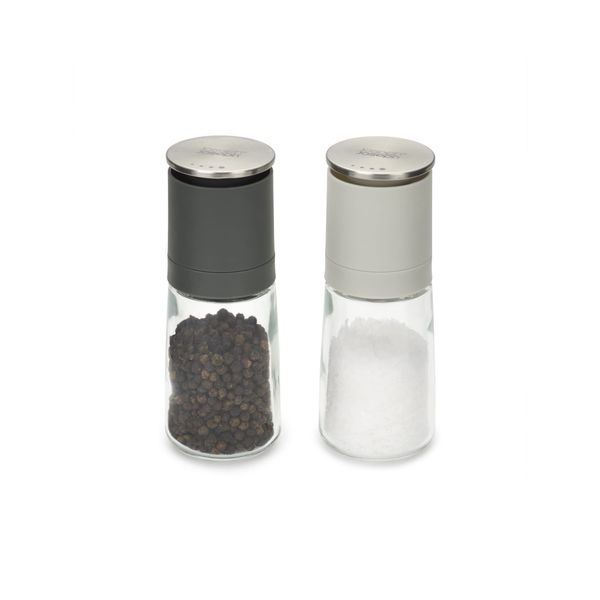 Joseph Joseph Duo No-spill Manual Salt & Pepper Grinder Set, Inverted Mills with Ceramic Grinding Mechanism, Black/Grey