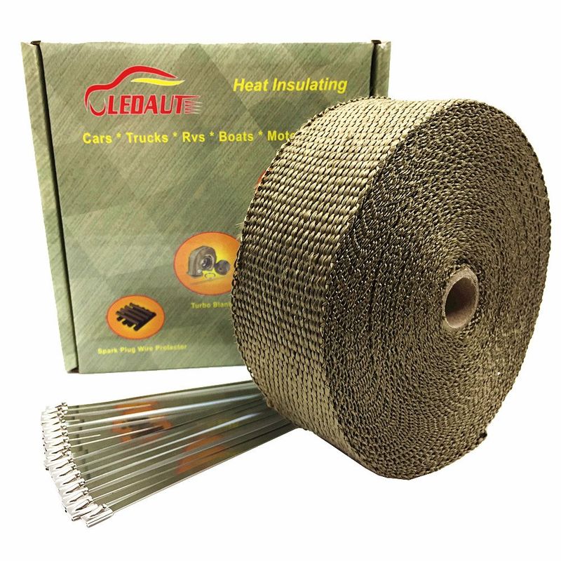 Exhaust Tape LEDAUT 2"x 100'Titanium Exhaust Heat Wrap For Car & Motorcycle With Stainless Ties Diesel Heater