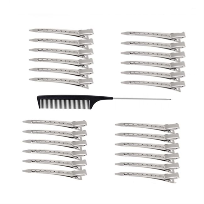 KOMUNJ 24 Stück Entebill Haarspangen(9cm) + 1 Stück Kamm(23.3cm), Alligator Curl Hair Clips mit Löchern für DIY Haarklammern Damen und Mädchen Basteln.