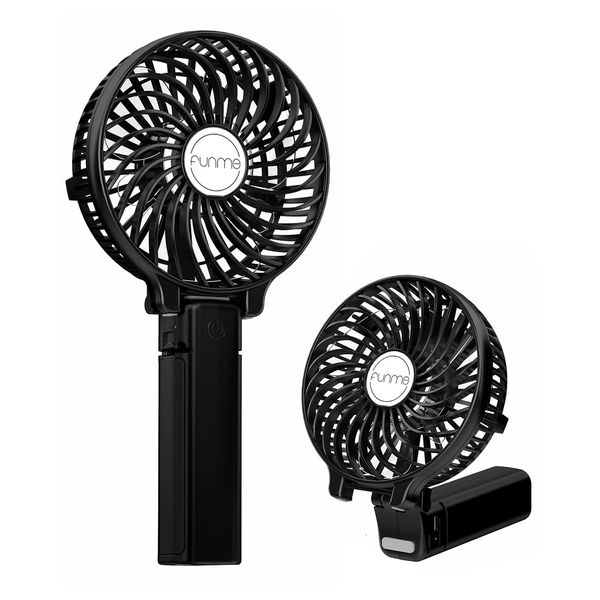 Funme HandHeld Fan Portable Hand Fan [ LIFETIME SERVICE] with 6 Blades Rechargeable Battery 3 Speeds 180° Foldable Powered Personal Mini Fan Cooling Desktop Fans for School Travel Camping Black