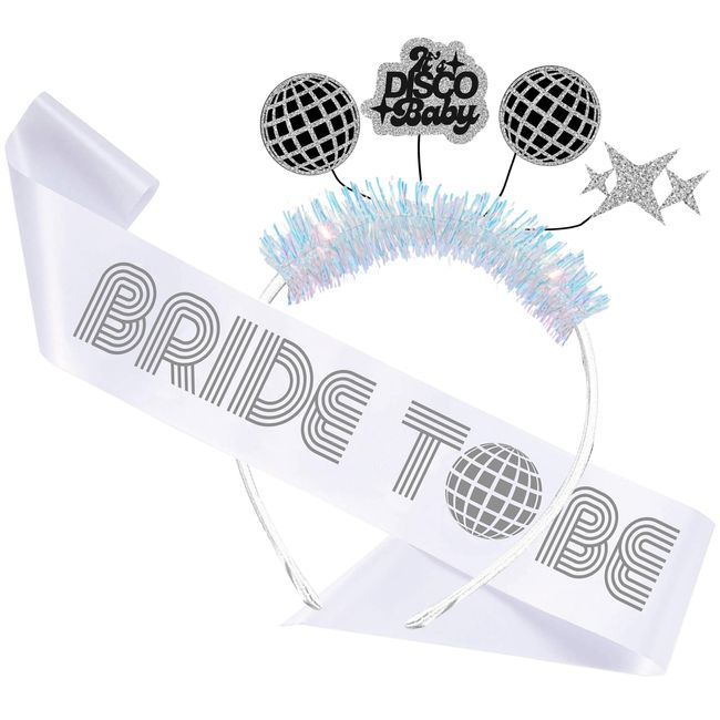 KARAQY Disco Bachelorette Party Decorations, Disco Themed Glitter Bride Headband and Bride to Be Sash for Disco Bridal Shower Bachelorette Party Favor Supplies