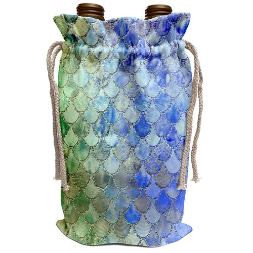 3dRose Uta Naumann Faux Glitter Pattern - Image of Trendy Chic Rose Gold Blue And Blush Ocean Mermaid Scales - Wine Bag (wbg_311658_1)