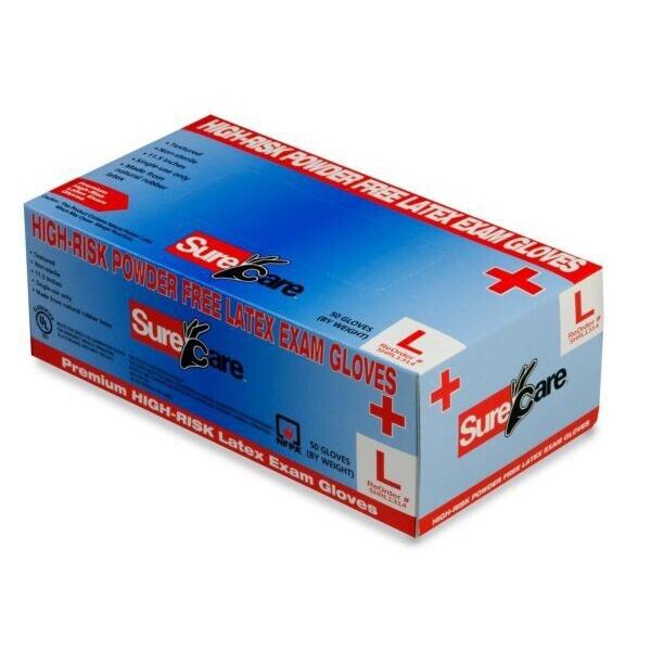 Heavy duty Extended Cuff High Risk Powder Free Latex Glove LARGE 50 per box